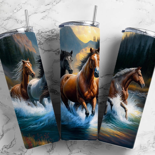 Alcohol Ink Horse - 20 oz Skinny Tumbler Sublimation Transfers
