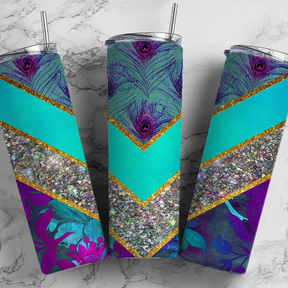 Peacock Teal - 20 oz Skinny Tumbler Sublimation Transfers