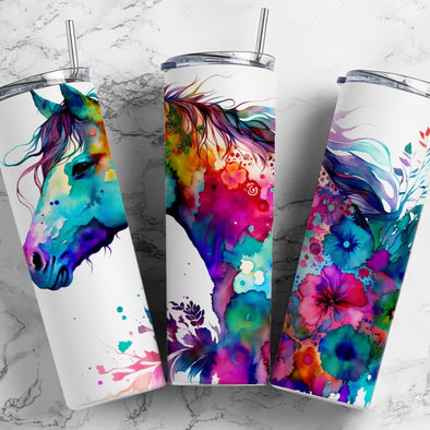 Alcohol Ink Horse- 20 oz Skinny Tumbler Sublimation Transfers