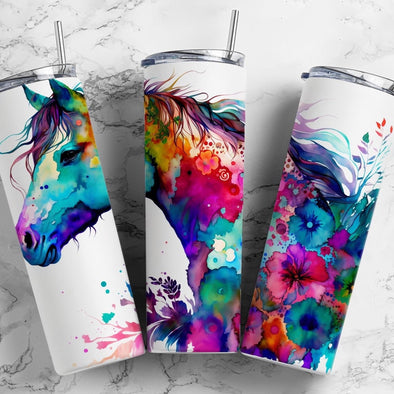 Alcohol Ink Horse - 20 oz Skinny Tumbler Sublimation Transfers