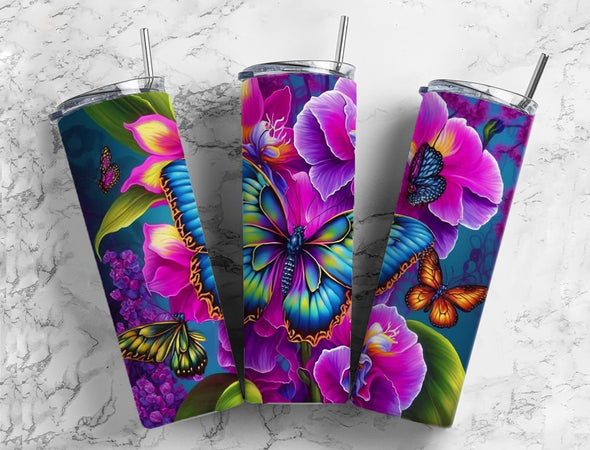 Neon Butterfly - 20 oz Skinny Tumbler Sublimation Transfers