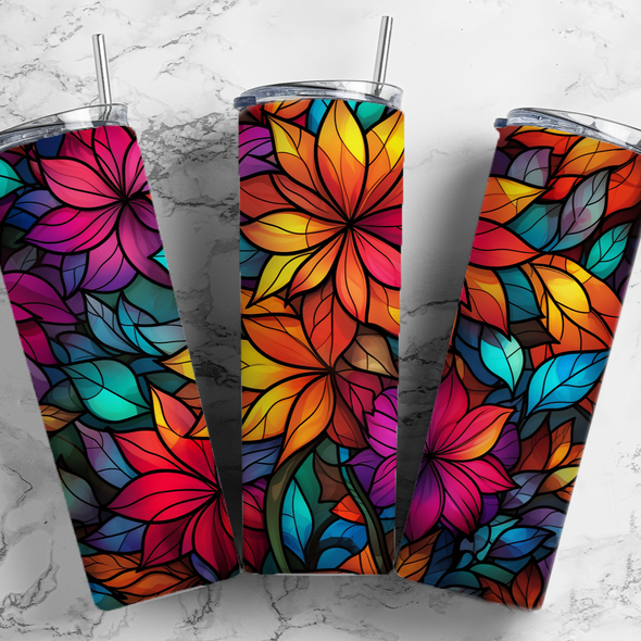 Fall Stained Glass Leaves - 20 oz Skinny Tumbler Sublimation Transfers