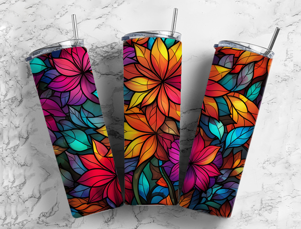 Fall Stained Glass Leaves - 20 oz Skinny Tumbler Sublimation Transfers