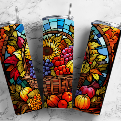 Fall Stained Glass Fruit - 20 oz Skinny Tumbler Sublimation Transfers