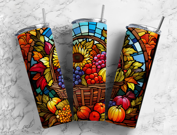 Fall Stained Glass Fruit - 20 oz Skinny Tumbler Sublimation Transfers