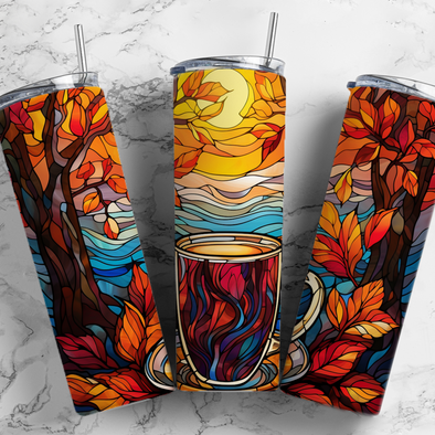 Fall Stained Glass Coffee - 20 oz Skinny Tumbler Sublimation Transfers