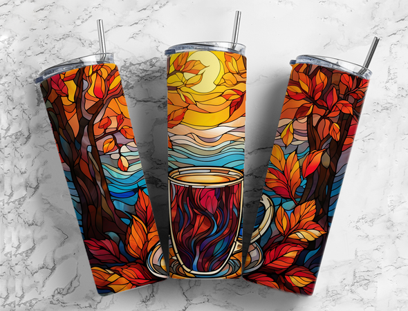 Fall Stained Glass Coffee - 20 oz Skinny Tumbler Sublimation Transfers