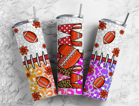 Football Mom Rainbow Leopard - 20 oz Skinny Tumbler Sublimation Transfers