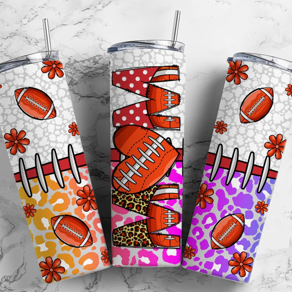 Football Mom Rainbow Leopard - 20 oz Skinny Tumbler Sublimation Transfers