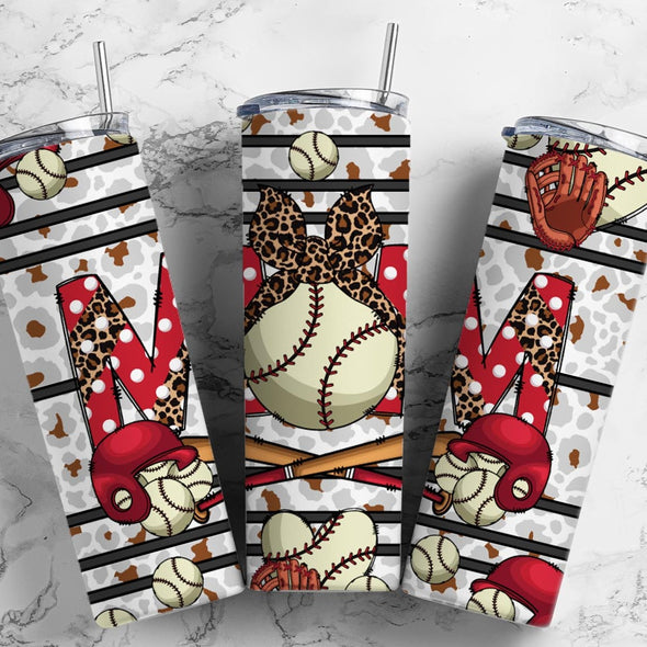 Baseball Mom Bow - 20 oz Skinny Tumbler Sublimation Transfers