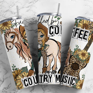 Fueled By Coffee And Country Music - 20 oz Skinny Tumbler Sublimation Transfers