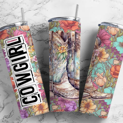 Cowgirl Floral - 20 oz Skinny Tumbler Sublimation Transfers