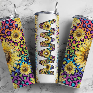 Mama Neon Leopard Sunflower- 20 oz Skinny Tumbler Sublimation Transfers