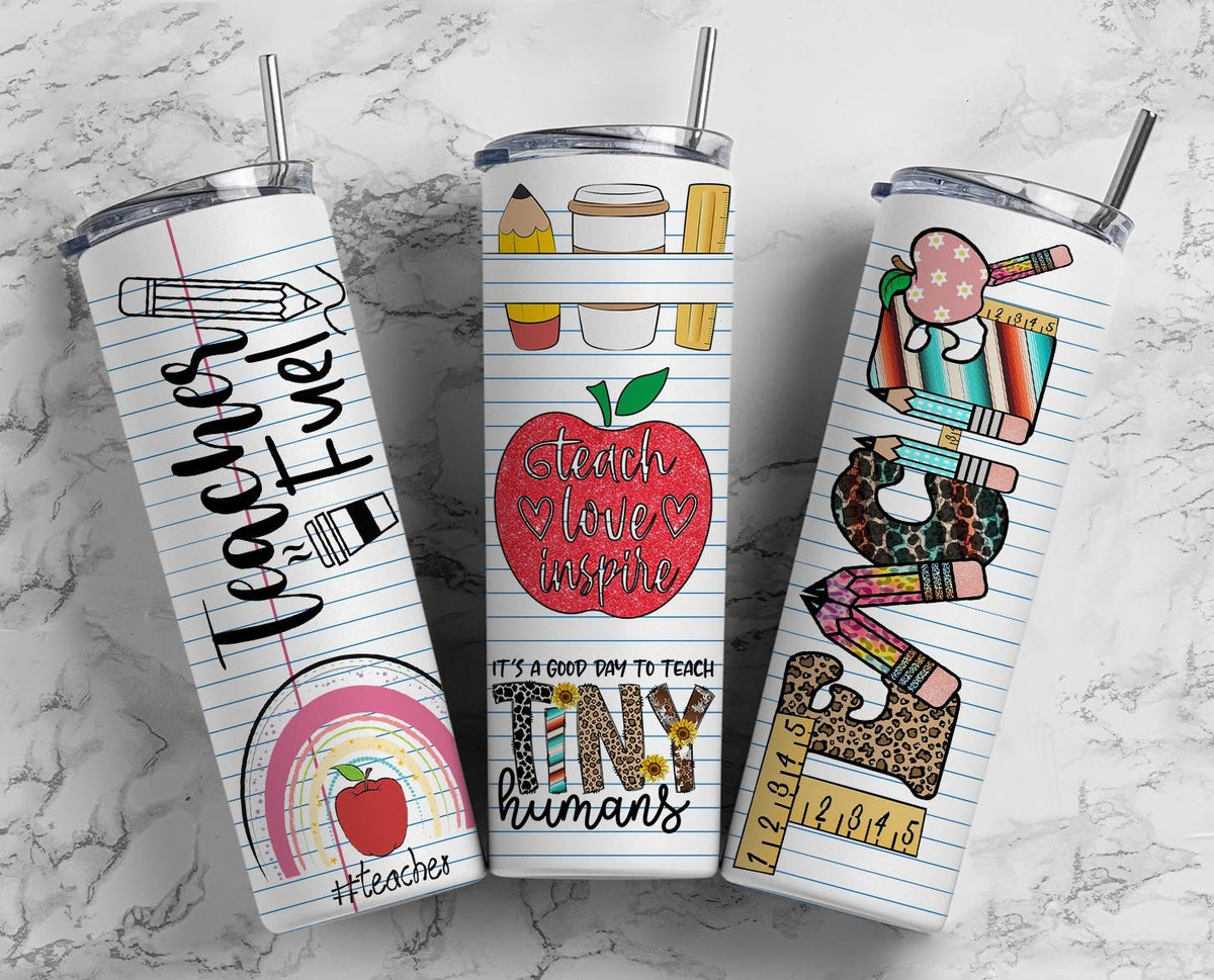 Teacher Fuel- 20 oz Skinny Tumbler Sublimation Transfers – Krafty ...