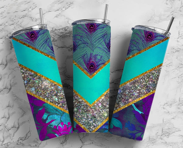 Peacock Teal - 20 oz Skinny Tumbler Sublimation Transfers