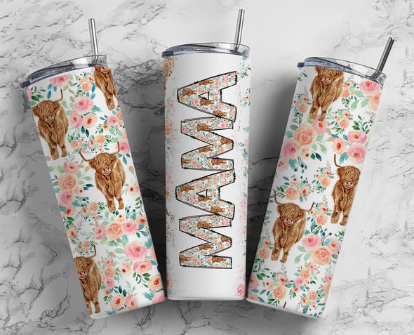 Cow Hide Mama  - 20 oz Skinny Tumbler Sublimation Transfers