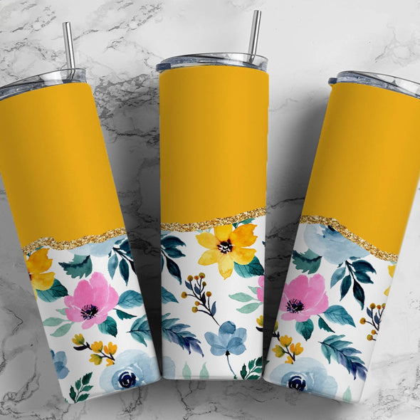 Yellow Flower- 20 oz Skinny Tumbler Sublimation Transfers
