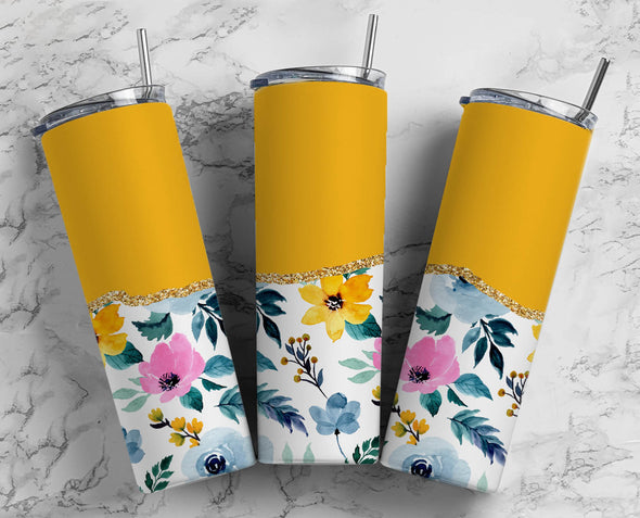 Yellow Flower- 20 oz Skinny Tumbler Sublimation Transfers