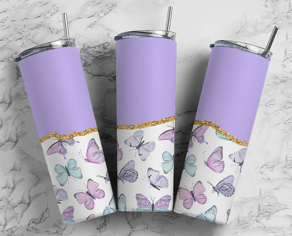 Purple Butterflies - 20 oz Tumbler Sublimation Transfers