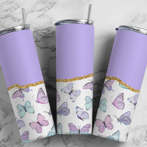 Purple Butterflies - 20 oz Tumbler Sublimation Transfers