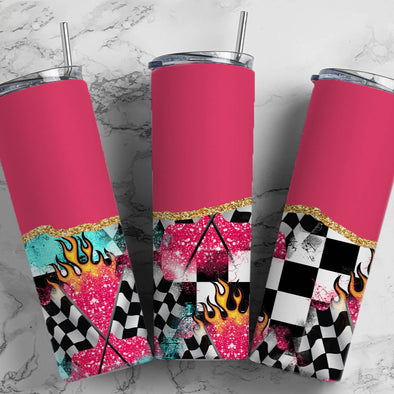 Hot Pink Race Car-20 oz Tumbler Sublimation Transfers