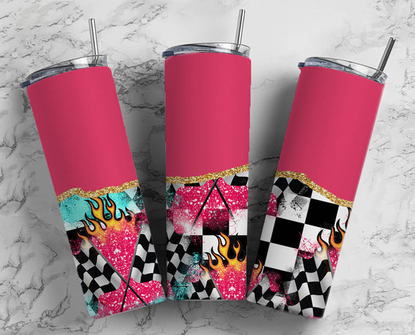 Hot Pink Race Car-20 oz Tumbler Sublimation Transfers