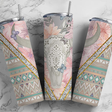 Cow Skull Floral Aztec-20 oz Tumbler Sublimation Transfers