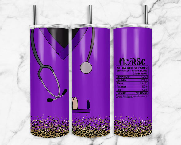 Nurse Leopard Purple- 20 oz Skinny Tumbler Sublimation Transfers