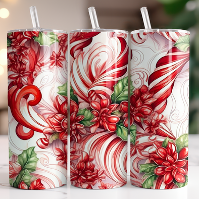 Candy Cane - Inflated 20 oz Skinny Tumbler Sublimation Transfers