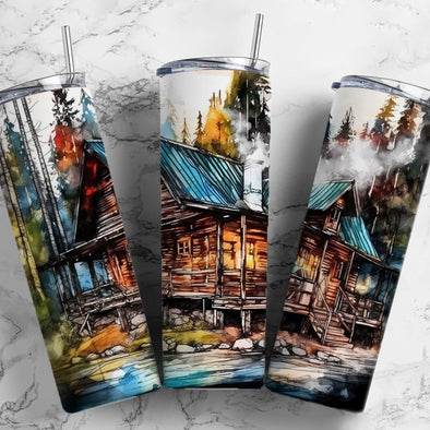 Cabin House  - 20 oz Skinny Tumbler Sublimation Transfers