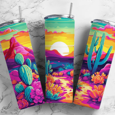 Cactus Sunset Desert- 20 oz Skinny Tumbler Sublimation Transfers