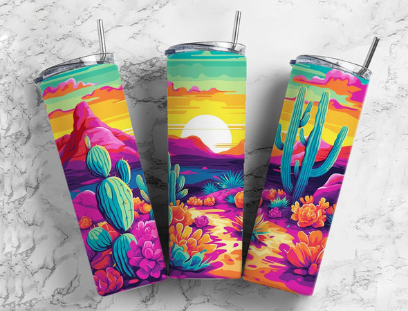 Cactus Sunset Desert- 20 oz Skinny Tumbler Sublimation Transfers