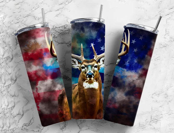 Deer American Flag- 20 oz Skinny Tumbler Sublimation Transfers