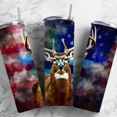 Deer American Flag- 20 oz Skinny Tumbler Sublimation Transfers