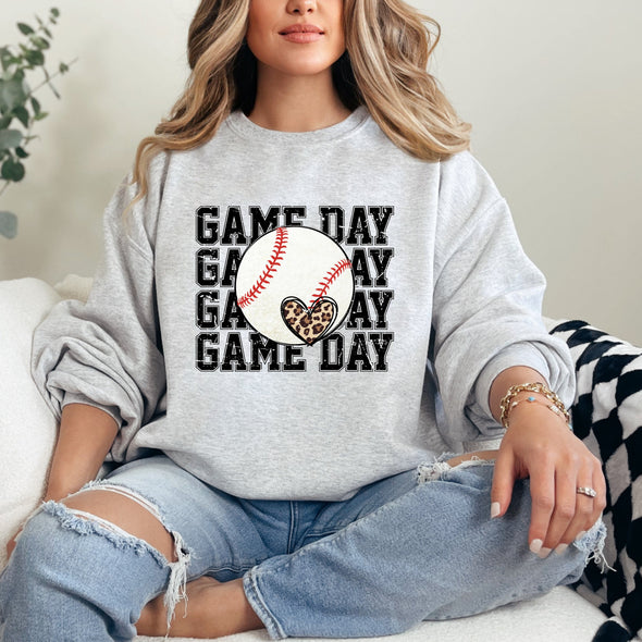 Game Day Baseball Leopard Heart Distressed -  DTF