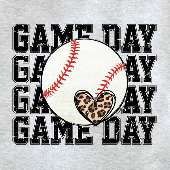 Game Day Baseball Leopard Heart Distressed -  DTF