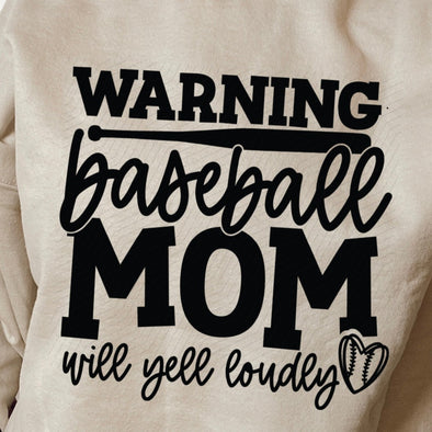 Warning Baseball Mom -  Screen Print Transfer
