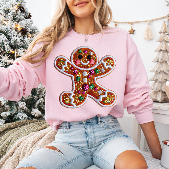 Embroidered Glitter Gingerbread - DTF