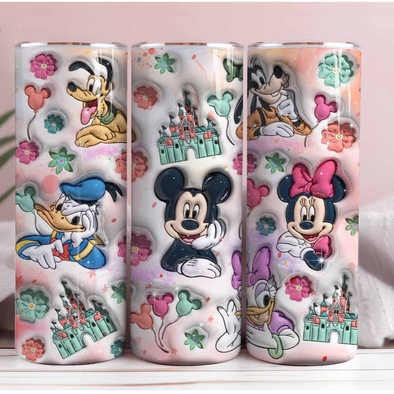 3D  Inflated Mouse & Friends   -  20 oz Skinny Tumbler Sublimation Transfers