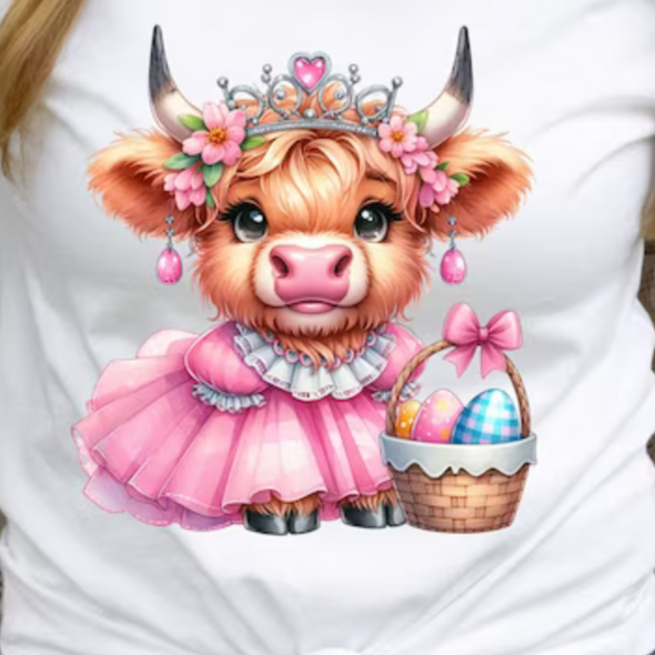 Pink Easter Highland Cow - DTF