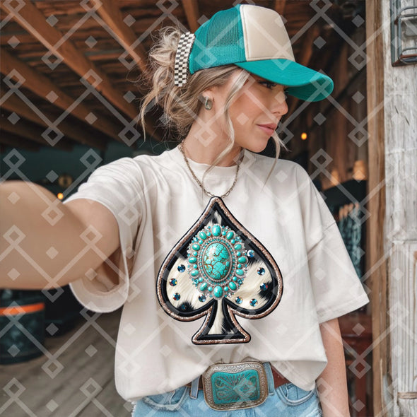 Cowhide Turquoise Concho Spade  - DTF Transfer
