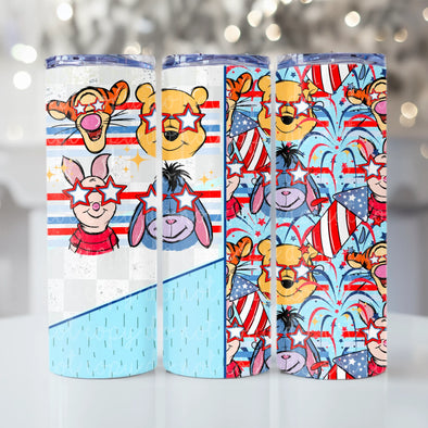 Poo Bear Fourth - 20 oz Skinny Tumbler Sublimation Transfers