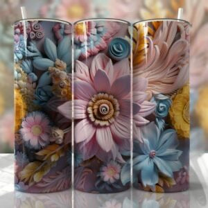 Floral 3D - 20 oz Skinny Tumbler Sublimation Transfers