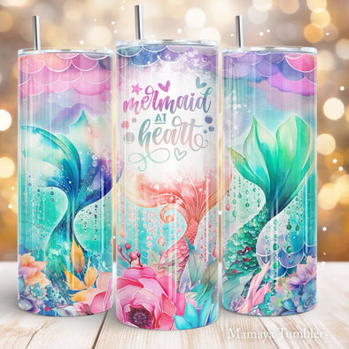 Mermaid At Heart   - 20 oz Skinny Tumbler Sublimation Transfers