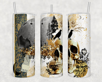 Raven With Skull - 20 oz Skinny Tumbler Sublimation Transfers