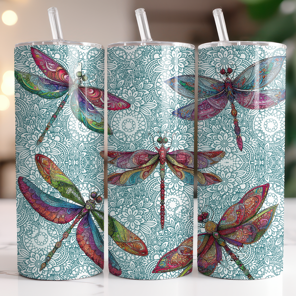 Mandala Dragonflies - 20 oz Skinny Tumbler Sublimation Transfers