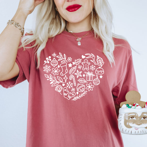 Christmas Heart WHITE INK -  Screen Print Transfer