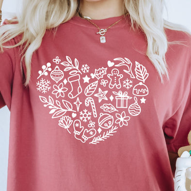 Christmas Heart WHITE INK -  Screen Print Transfer