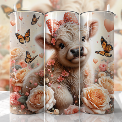 Valentines Day Highland Cow - 20 oz Skinny Tumbler Sublimation Transfers