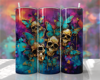 Butterfly Skulls  - 20 oz Skinny Tumbler Sublimation Transfers